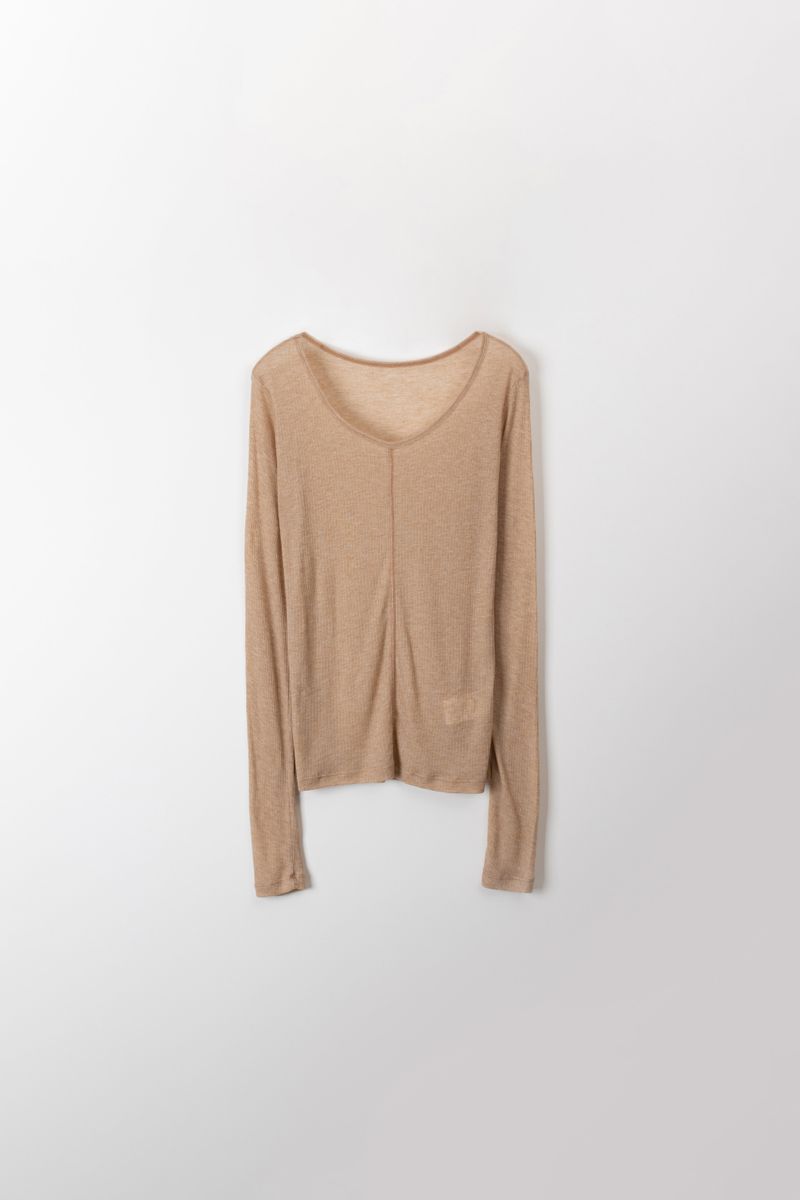 Wool boat neck T (Beige)