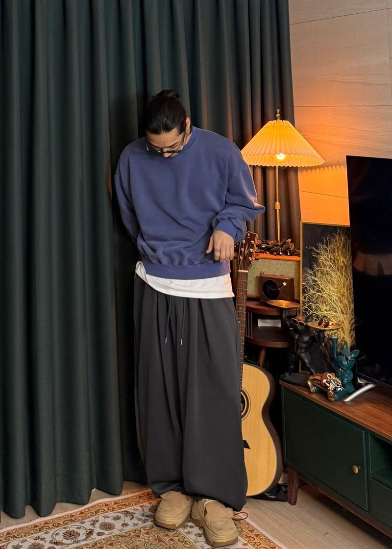 Double-pleated wide string pants 5COLOR