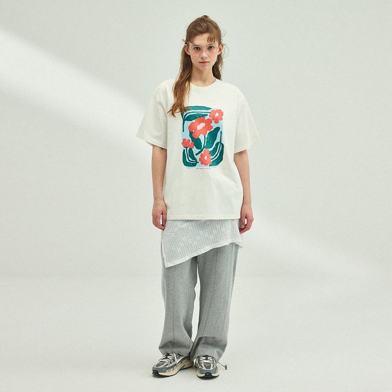 FLOWER DRAWING OVERSIZED T-SHIRT_IVORY