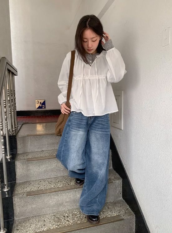 Lega Side Cut Wide Denim Pants