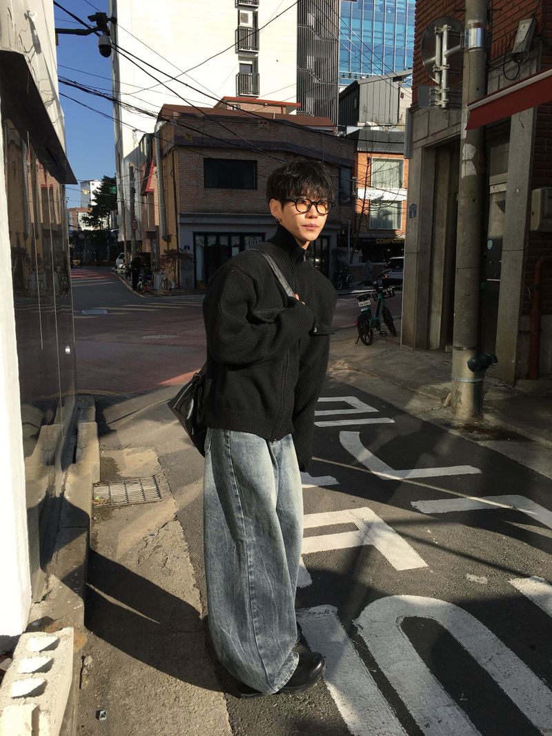 By One Flap High Neck Knit Zip-Up 2C