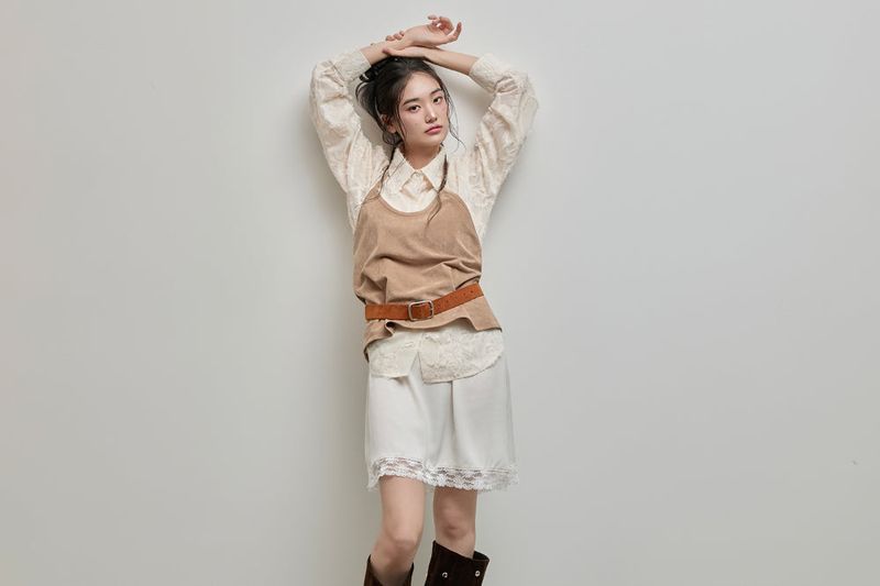Halter-Tie Suede Apron_Camel