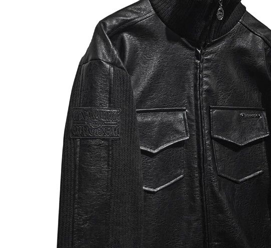 [LANARCH] Amber Leather Pocket Neck Zip-Up