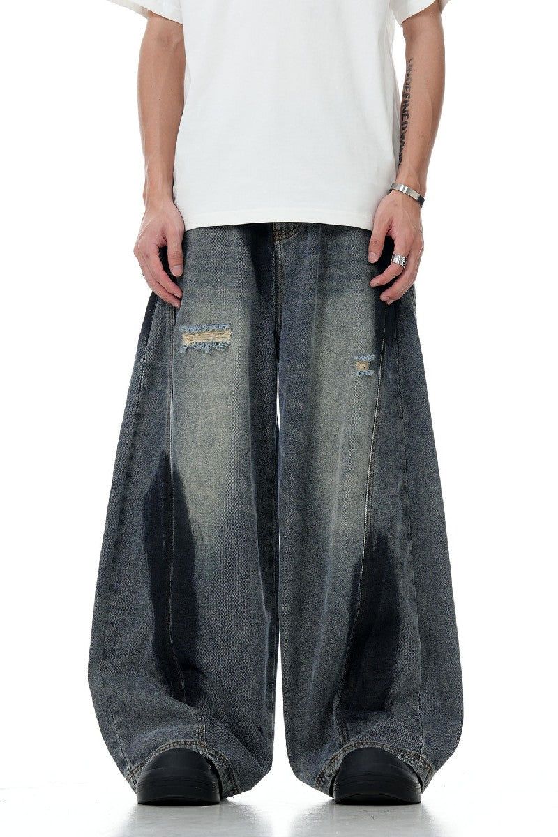 Graffiti Ripped Lantern Jeans