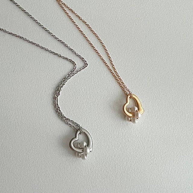 hu Heart pearl combination pure simple necklace (2 color)