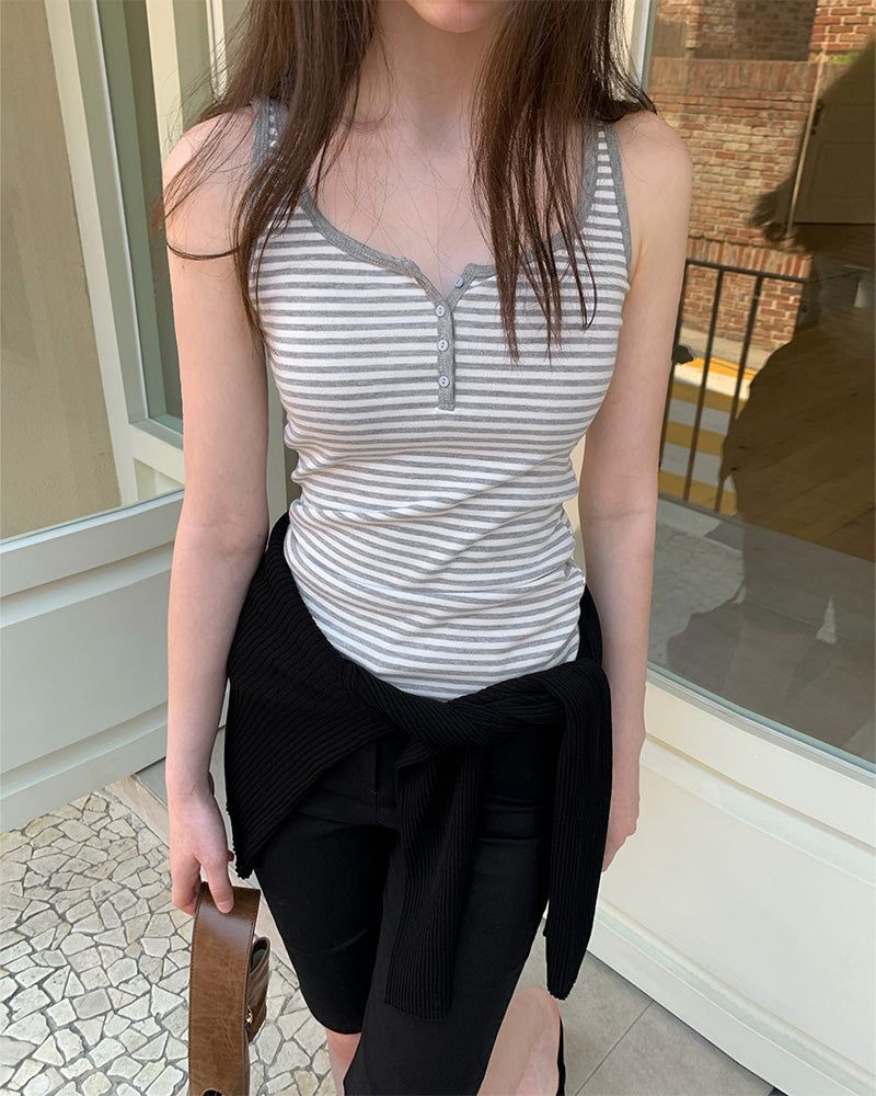 [ORIGINAL] Bat Henley neck Striped Layered Sleeveless