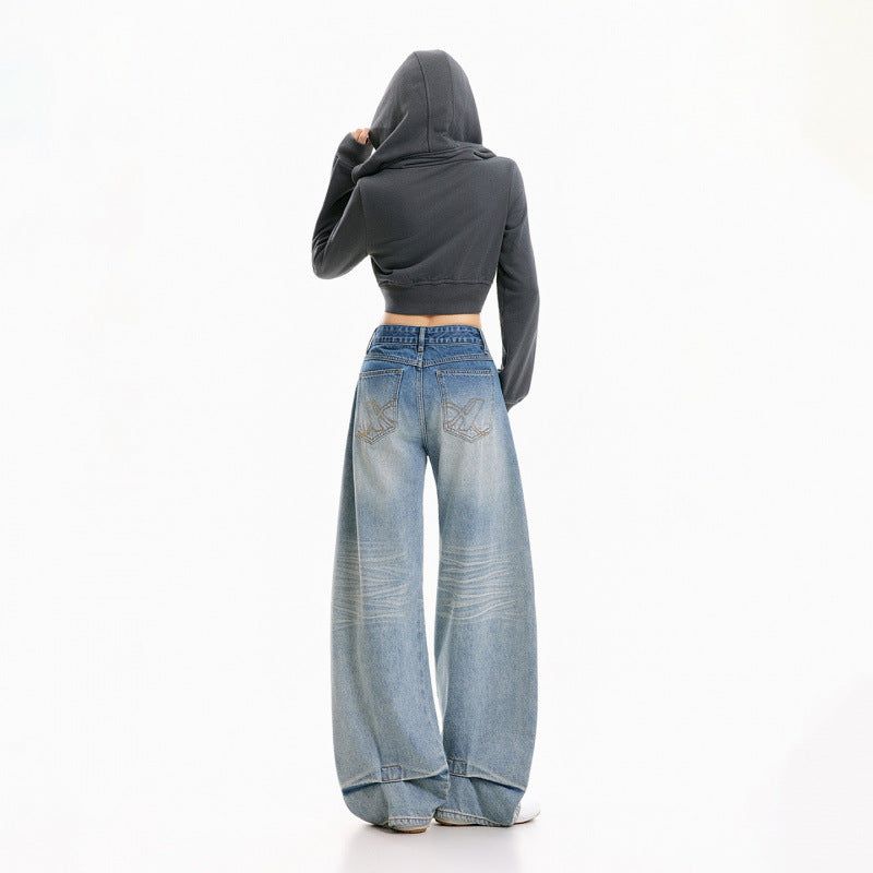ヴィンテージ ウォッシュド ワイドレッグ デニムパンツ