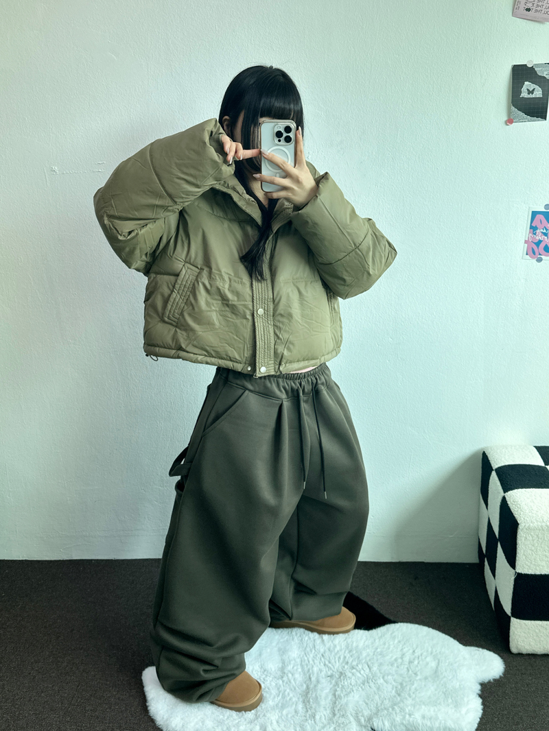 LEATHER MATT SHORT CROPPED PADDING🖤🤎💚3COLOR