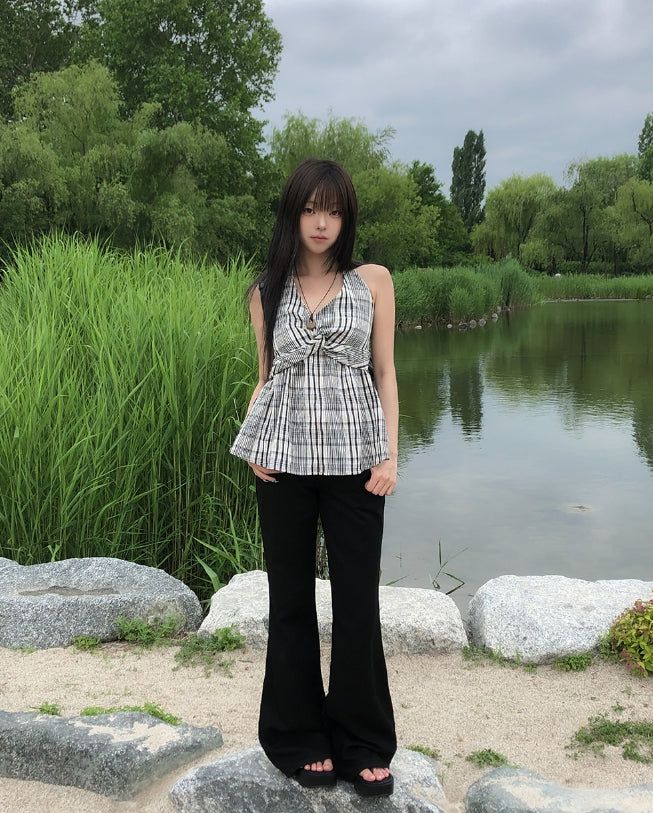 Sov Check Halter Blouse