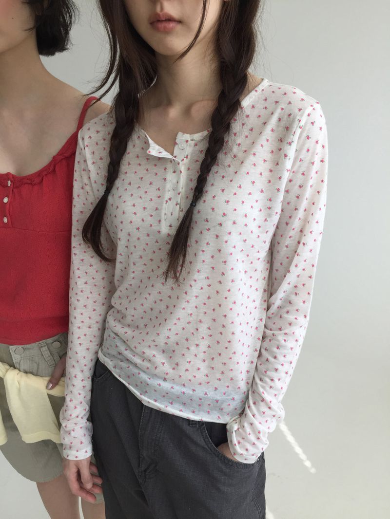 Floral Henley Neck Long Sleeve (4color)