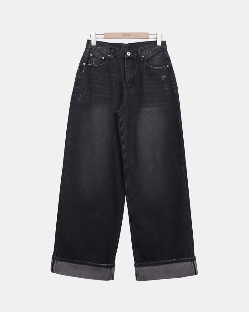 Rihen Roll-Up Wide Denim Pants