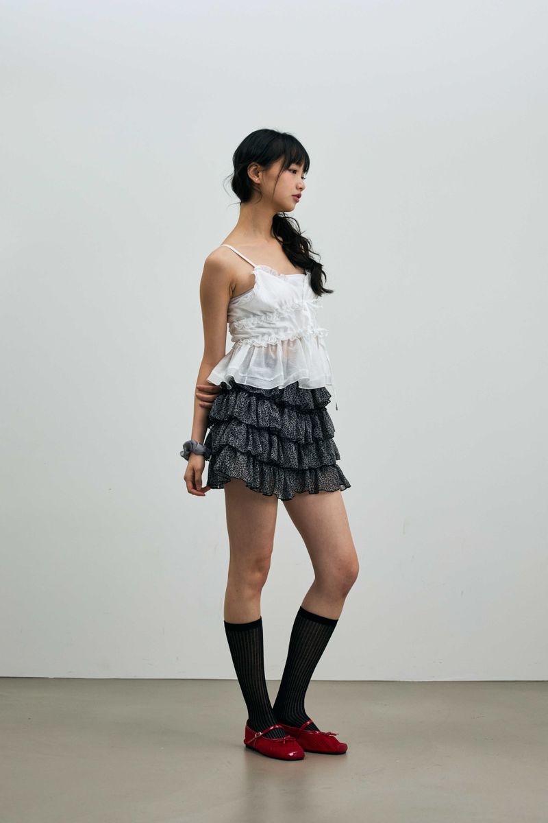 LEOPARD CANCAN MINI SKIRT PANTS / GRAY