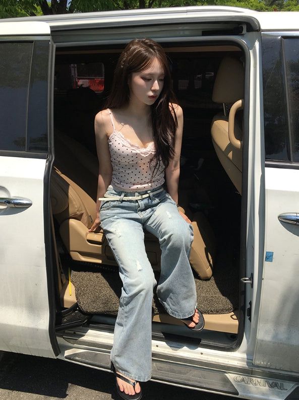 Naon Lace Washing Bootcut Denim Pants