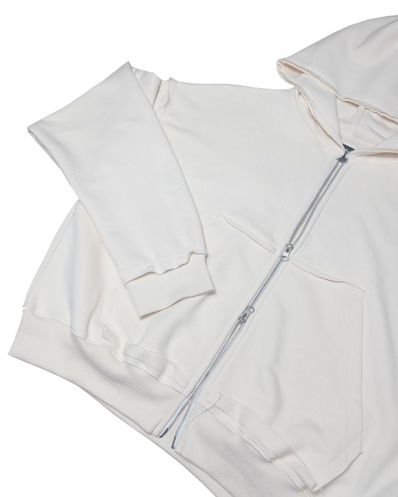 CUTTING CROP HOODIE ZIPUP_CREAM