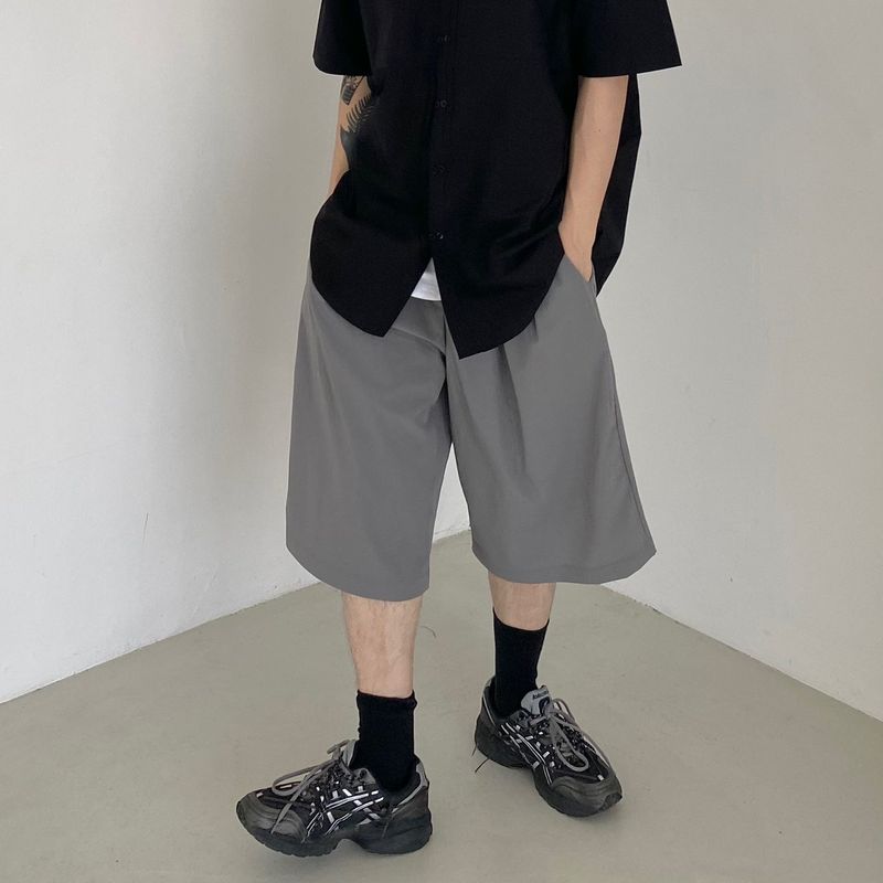 Two tuck wide banding half pants 2C