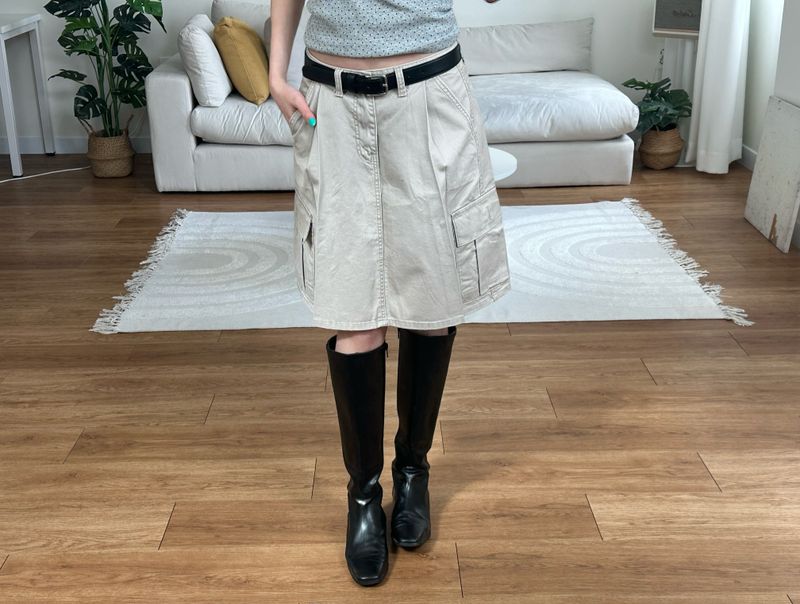 washed cargo midi skirt