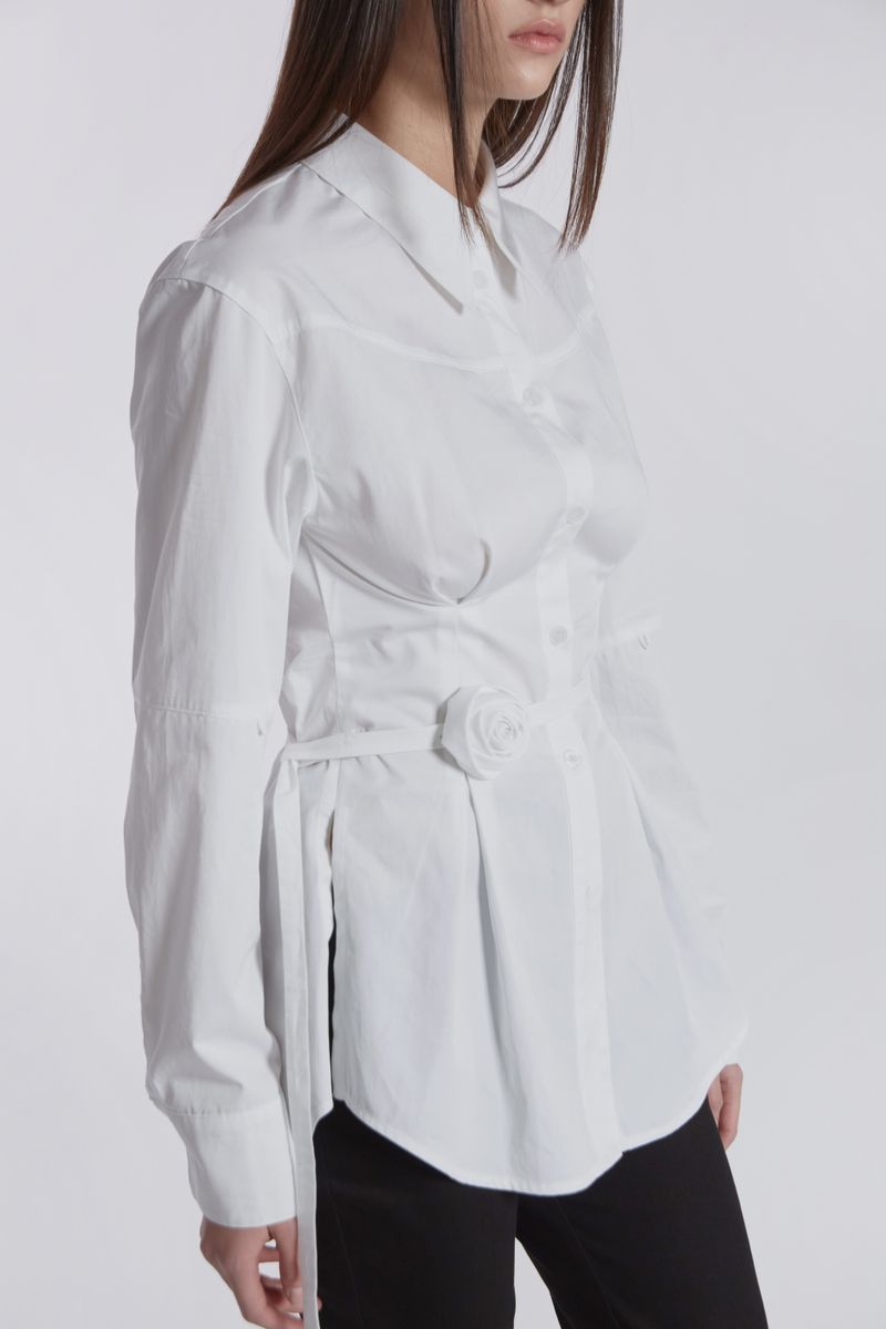 PINTUCK ROSE BELT SHIRT(WHITE)
