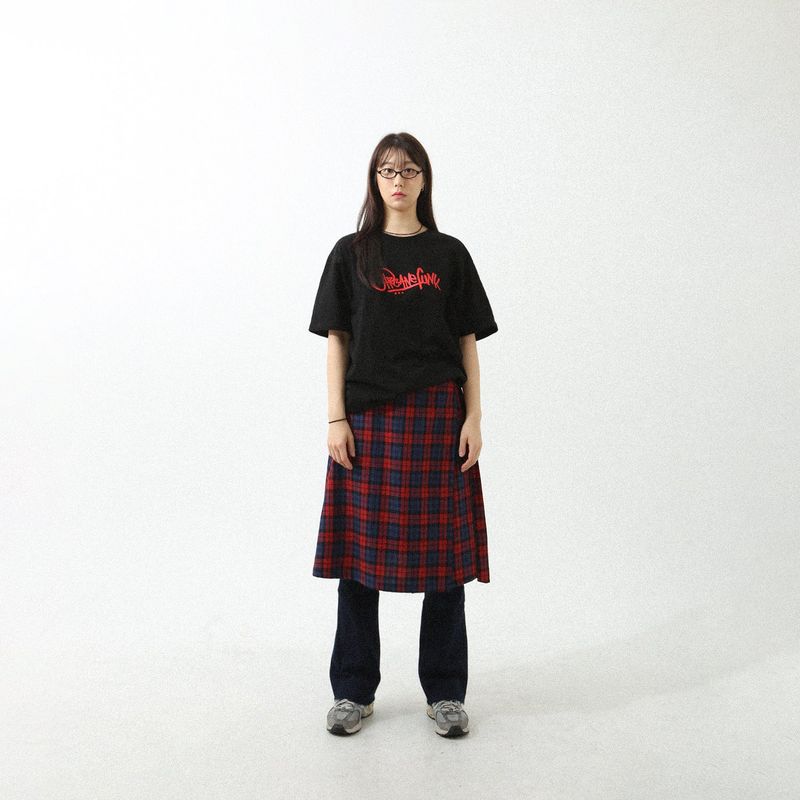 TARTAN CHECK WRAP SKIRT RED