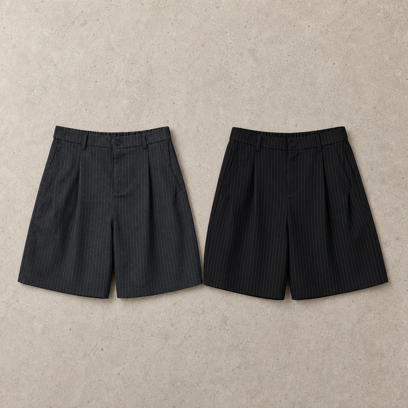 Charcoal Draped Stripe Shorts