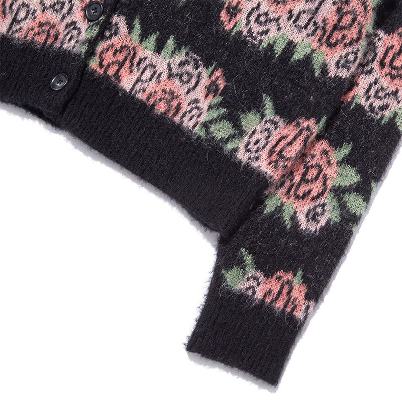 Flower Pattern Crop Cardigan_Black