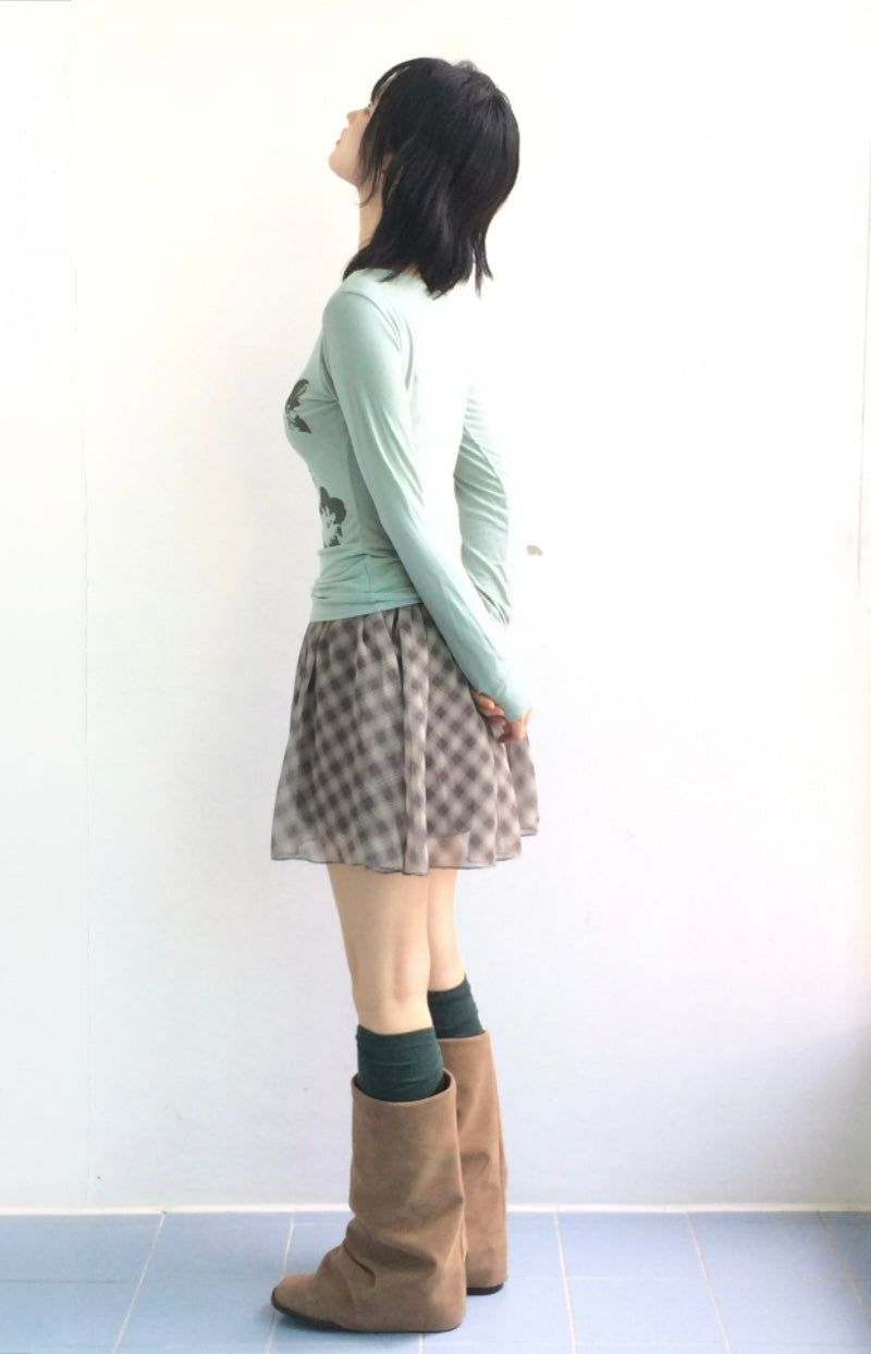 Blooming Check Chiffon Skirt