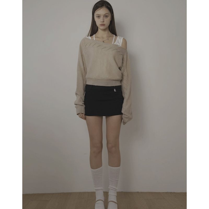 CABLE BOAT NECK KNIT-BEIGE