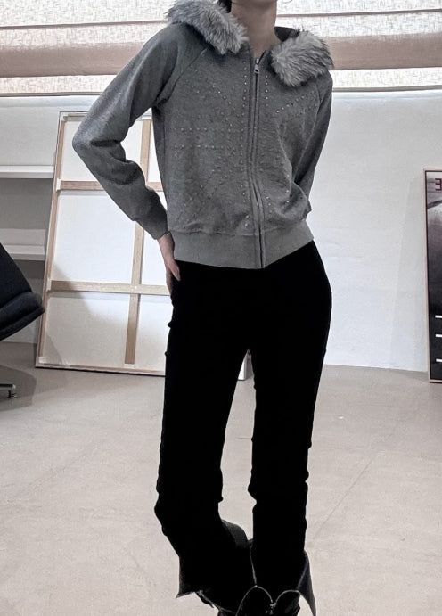 Cross Studded Hood Zip-Up