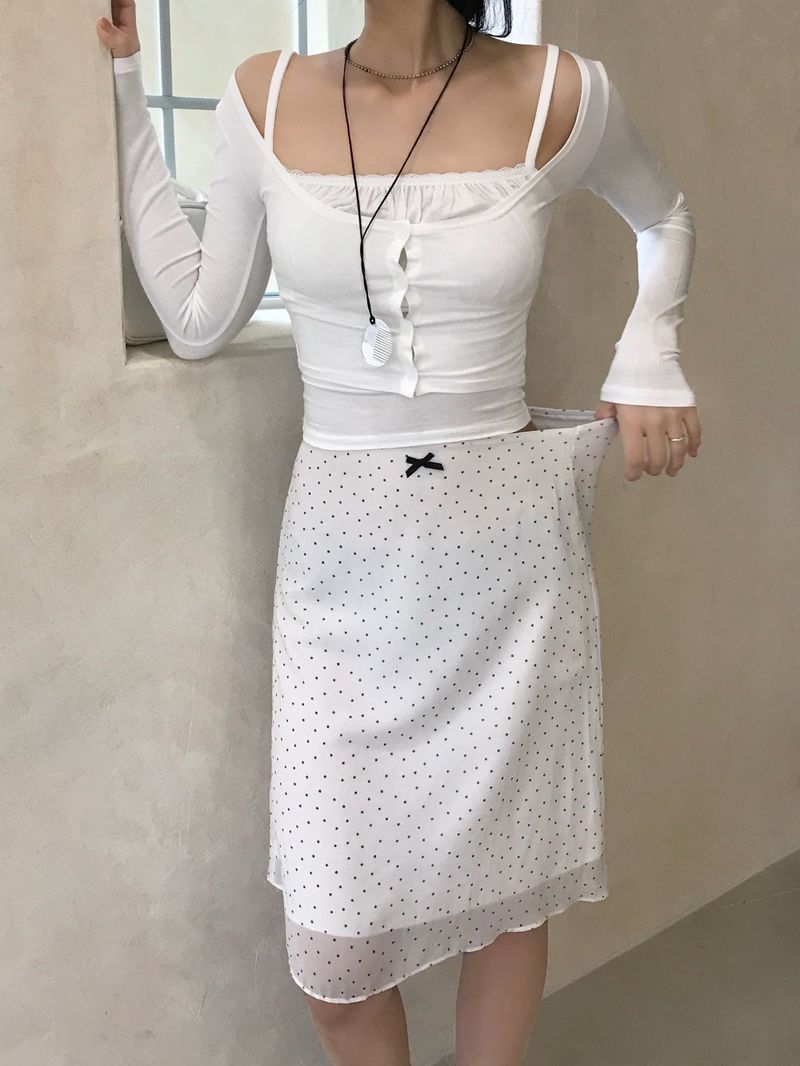 White Pure Dot Midi Skirt