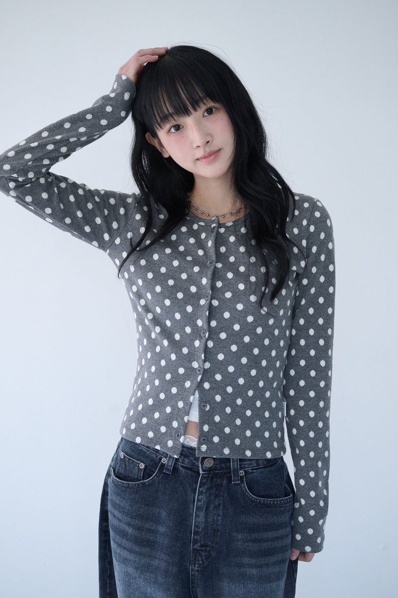 SOFT DOT JACQUARD CARDIGAN GREY
