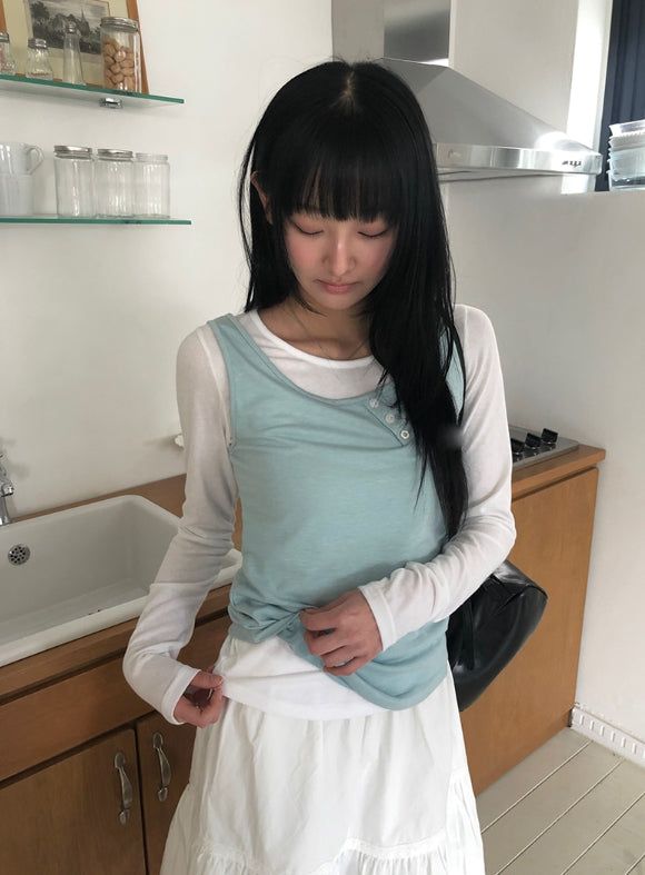 anyonemore（エニーワンモアー）の「26SS★ [MADE] Colin Diagonal Button Sleeveless See-Through Layered T-Shirt（Tops）」