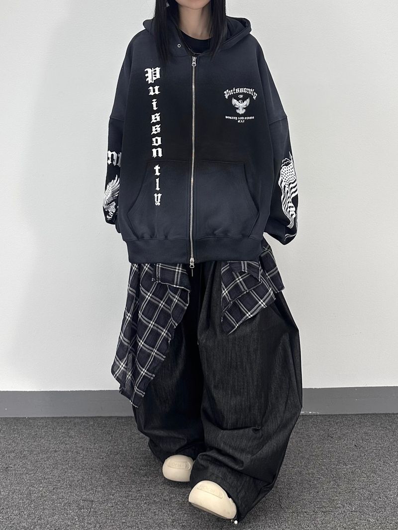 dirty eagle hooded zip-up