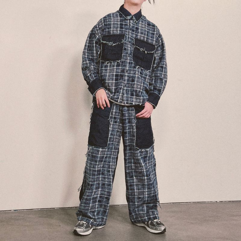 grunge burner check pants_blue