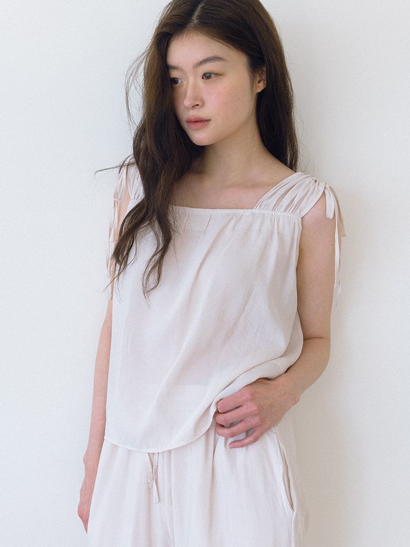 Strap Shirring Blouse - Cream