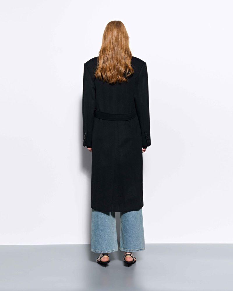 Wide Collar Oversized Double Wool Coat _ Black