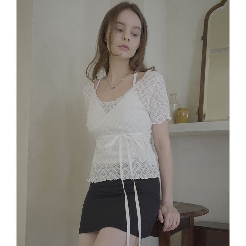 LACE RIBBON TOP-WHITE
