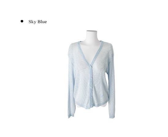 Hyujin Button See-Through Knit Cardigan