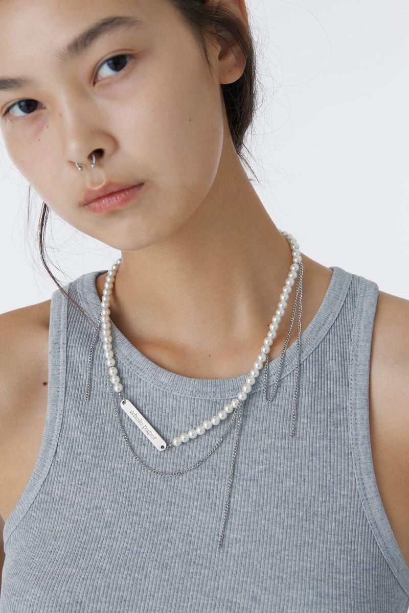PEARL & CUT-OUT CHAIN NECKLACE		