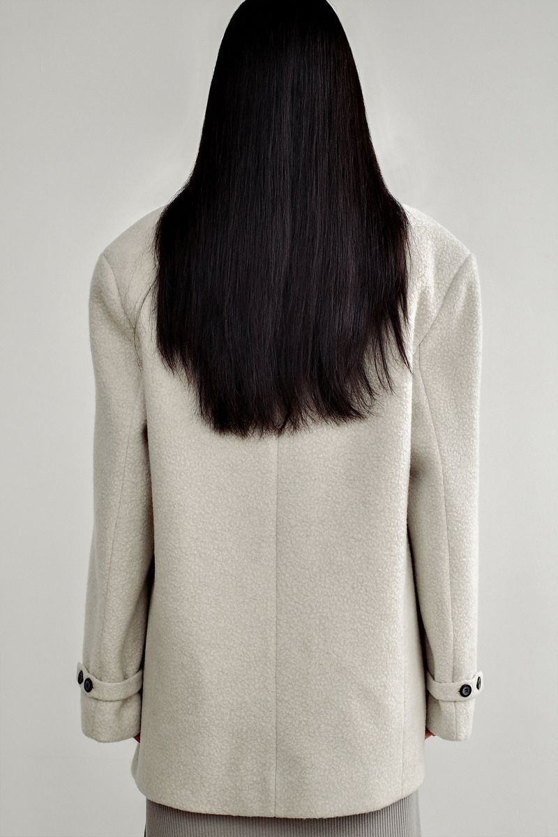 Fuzzy heavy wool coat, Light grey