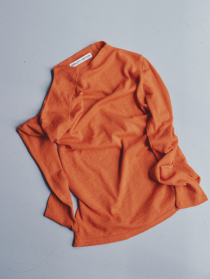 Unbalanced Stitch Turtleneck Tee Orange