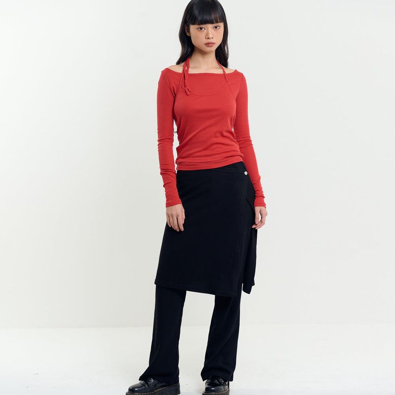 Wrap Skirt Pants Black