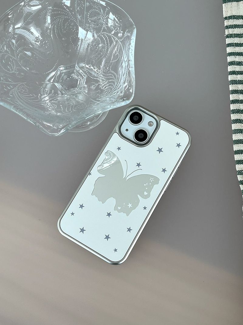 [MADE] Butterfly Mirror Case • White • Mirror Silver Bumper Case
