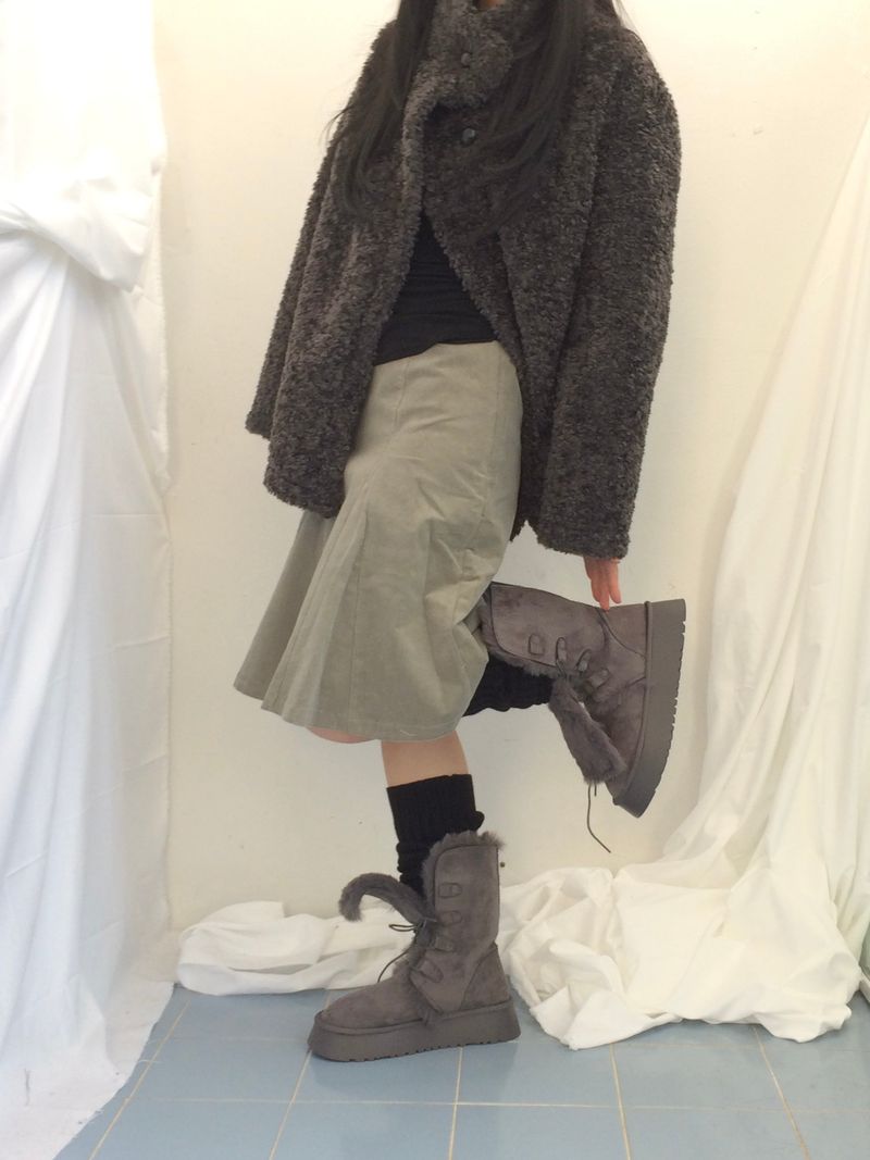 highneck puffy fur jacket
