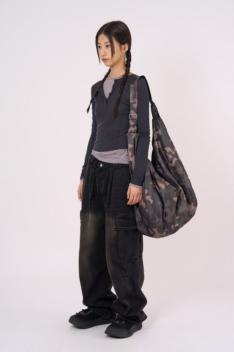 Dark cloud wide cargo denim pants