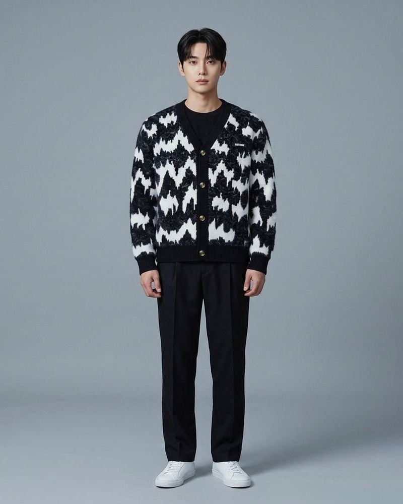  Black & Ivory Pattern Cardigan