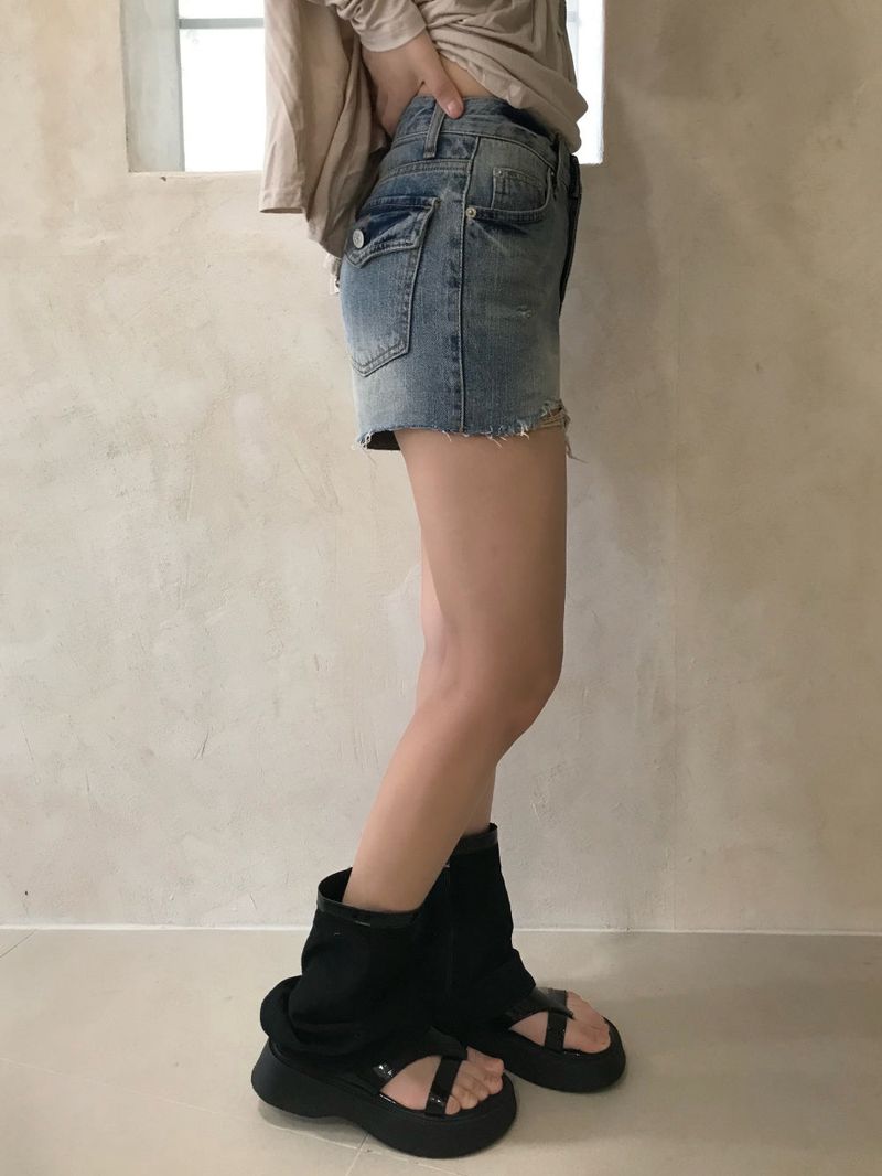 Like Back Pocket Denim Shorts(Denim)