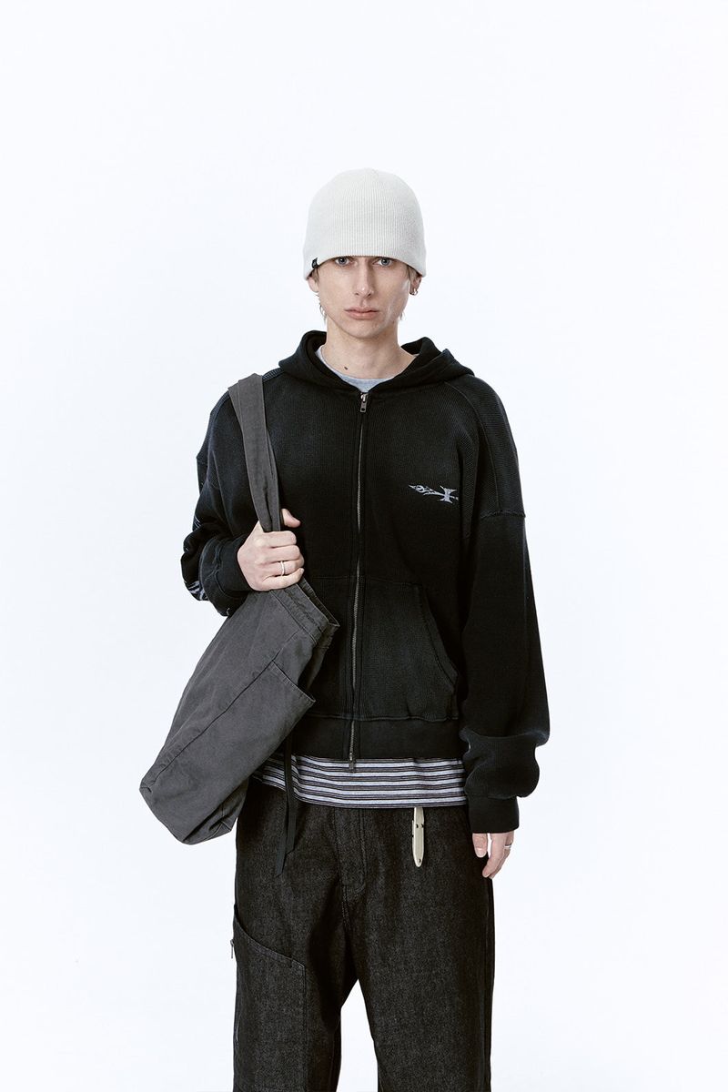 PHENOMENON WAFFLE HOOD ZIP UP (BLACK)