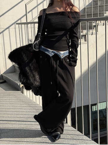 Denim layered sweat pants(2color)