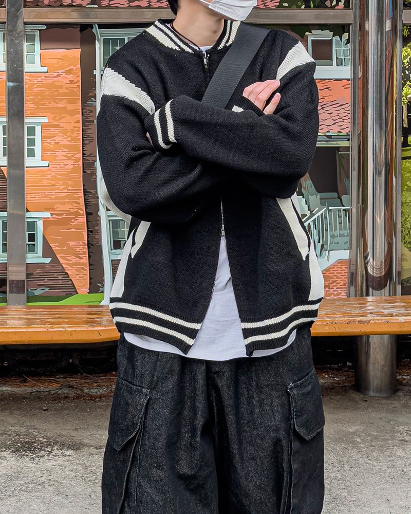 Noire Varsity Knit Zip-Up