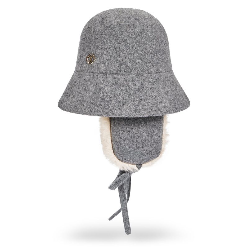 VA Curved Circle Logo Wool Blend Flap Bucket Hat / Melange Gray