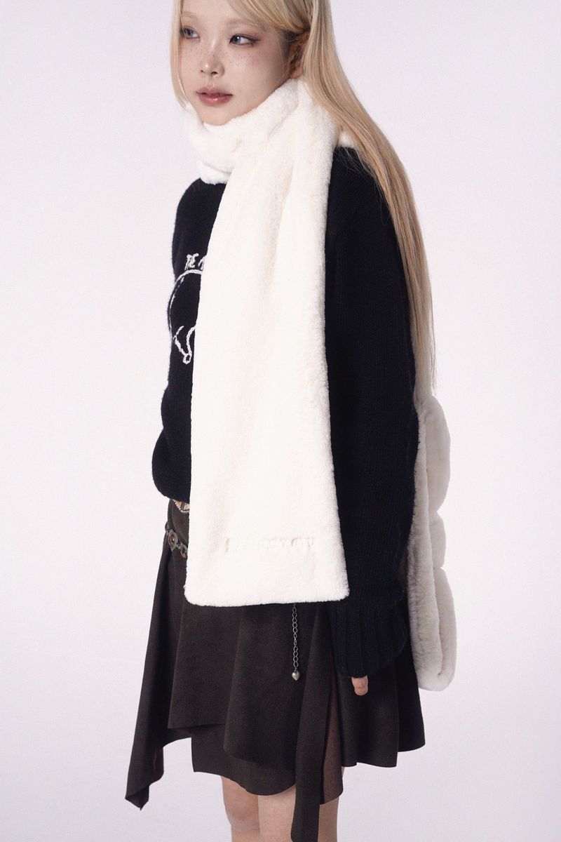 Ribbon Muffler_Fur ivory